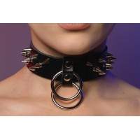 Чокер широкий з подвійним кільцем жіночий з шипами 611