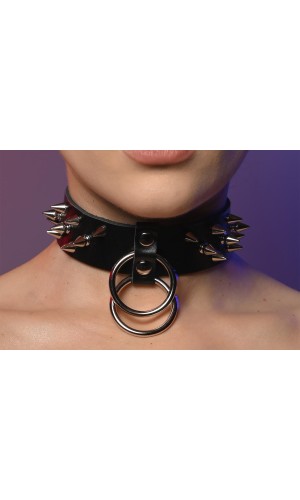 Чокер широкий з подвійним кільцем жіночий з шипами 611