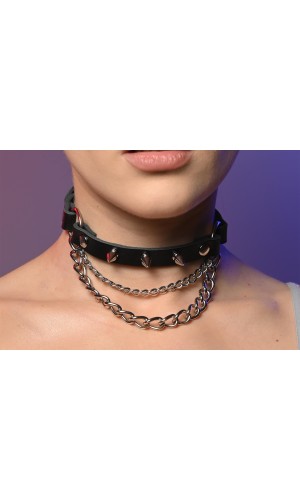 Чокер жіночий з шипами та ланцюжками 619