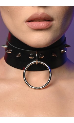 Чокер широкий жіночий з кільцем та шипами 624