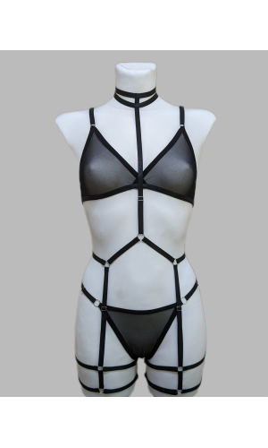Комплект жіночої білизни на все тіло з еластичними гартерами та чокером 2037