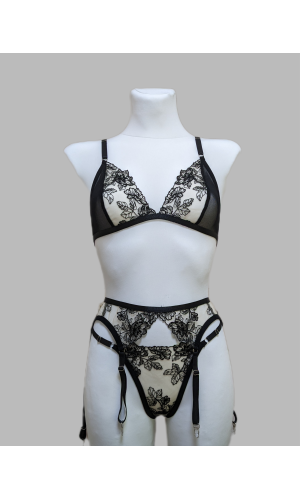 Жіноча білизна мереживо у квітах з поясом для панчох 2038 