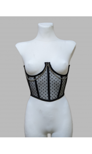 Мереживний напівпрозорий корсет білизна з ланцюжками жіночий 2040